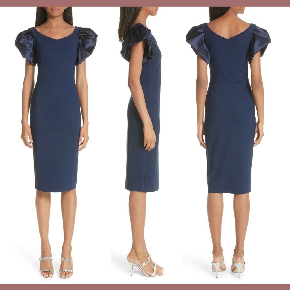 NWT $750 Chiara Boni La Petite Eunice Jersey Sheath Dress‎ Blue [ SZ 46 ]